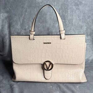 Mario Valentino Cream Croc-Embossed Satchel